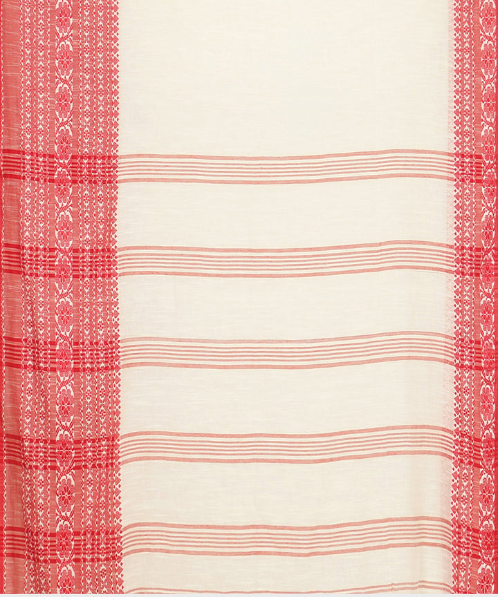 Tantuja white red handwoven shantipuri cotton sari