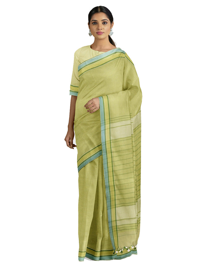 Tantuja light olive green handwoven shantipuri cotton sari