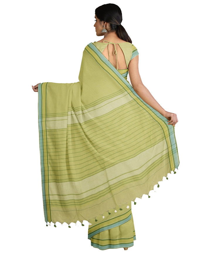 Tantuja light olive green handwoven shantipuri cotton sari