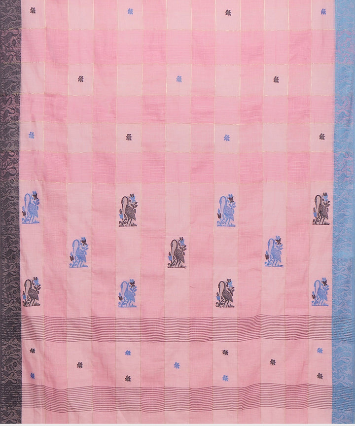 Tantuja pink blue handwoven shantipuri cotton sari