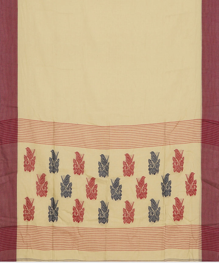Tantuja cream maroon handwoven shantipuri cotton sari