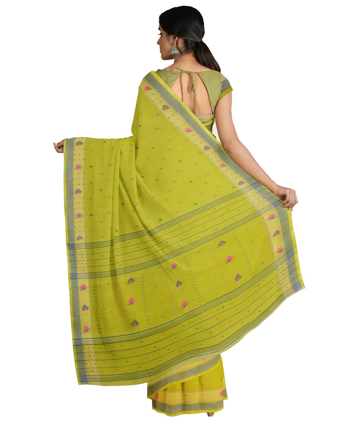 Tantuja olive green handwoven shantipuri cotton sari