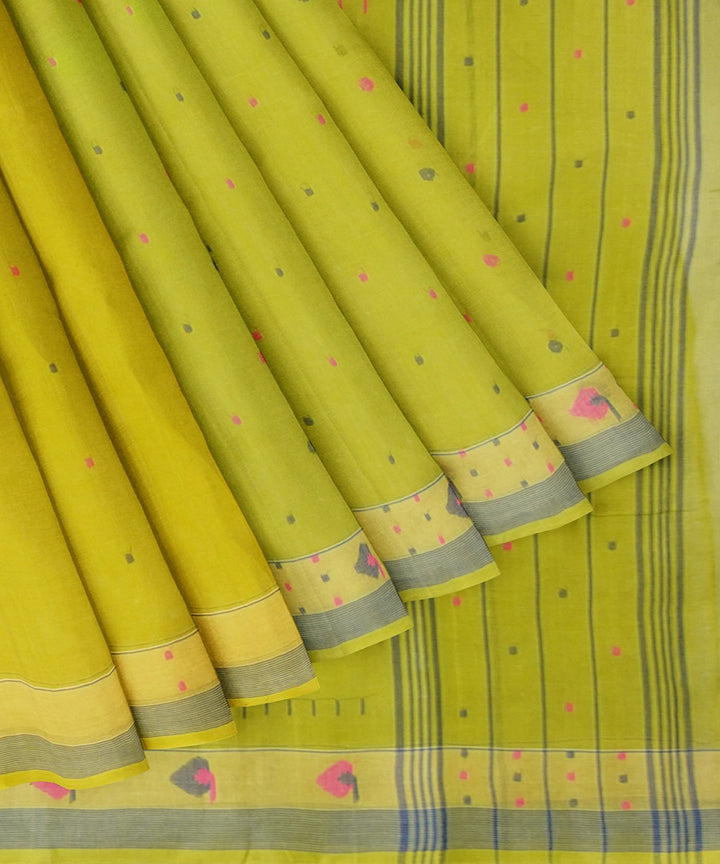 Tantuja olive green handwoven shantipuri cotton sari