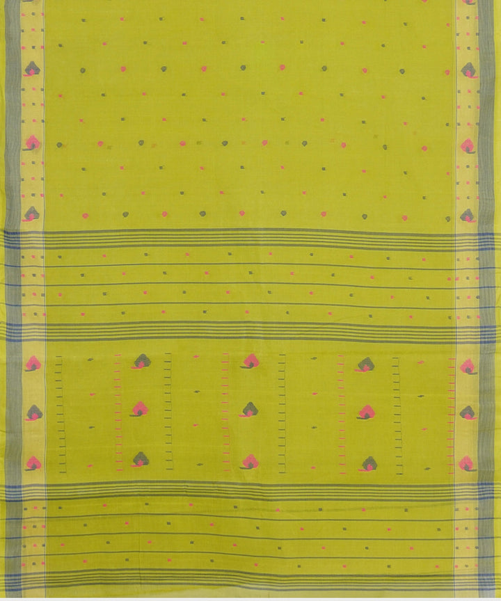 Tantuja olive green handwoven shantipuri cotton sari