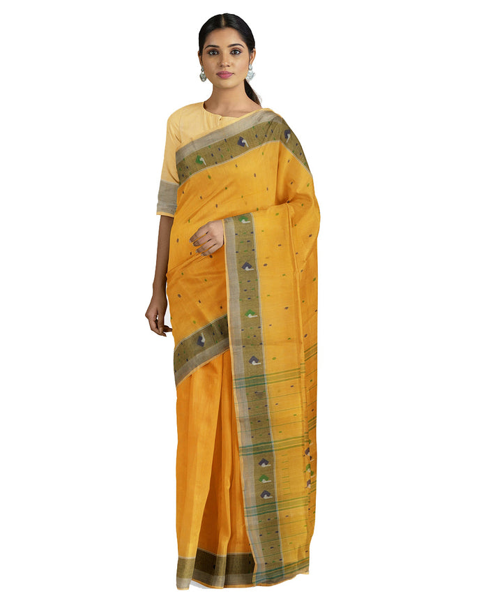 Tantuja mustard handwoven shantipuri cotton sari