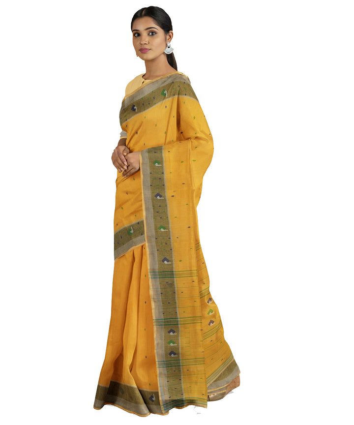 Tantuja mustard handwoven shantipuri cotton sari