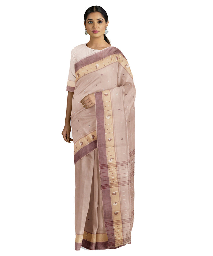 Tantuja pastel brown handwoven shantipuri cotton sari