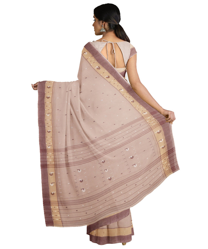 Tantuja pastel brown handwoven shantipuri cotton sari