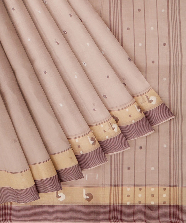 Tantuja pastel brown handwoven shantipuri cotton sari