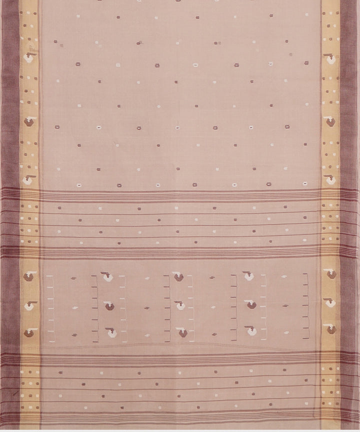 Tantuja pastel brown handwoven shantipuri cotton sari