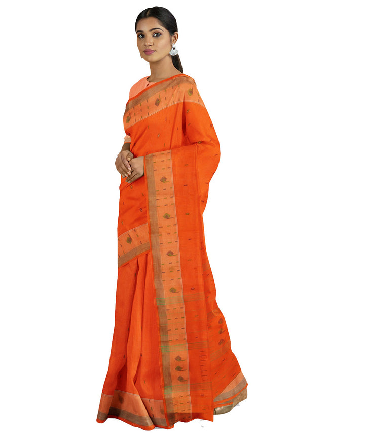 Tantuja orange handwoven shantipuri cotton sari