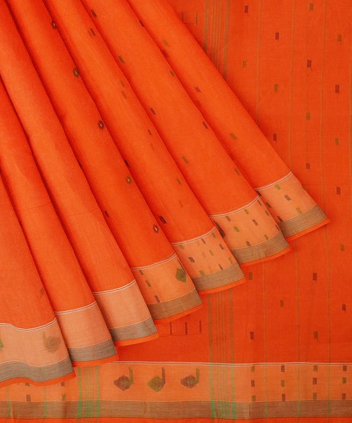 Tantuja orange handwoven shantipuri cotton sari