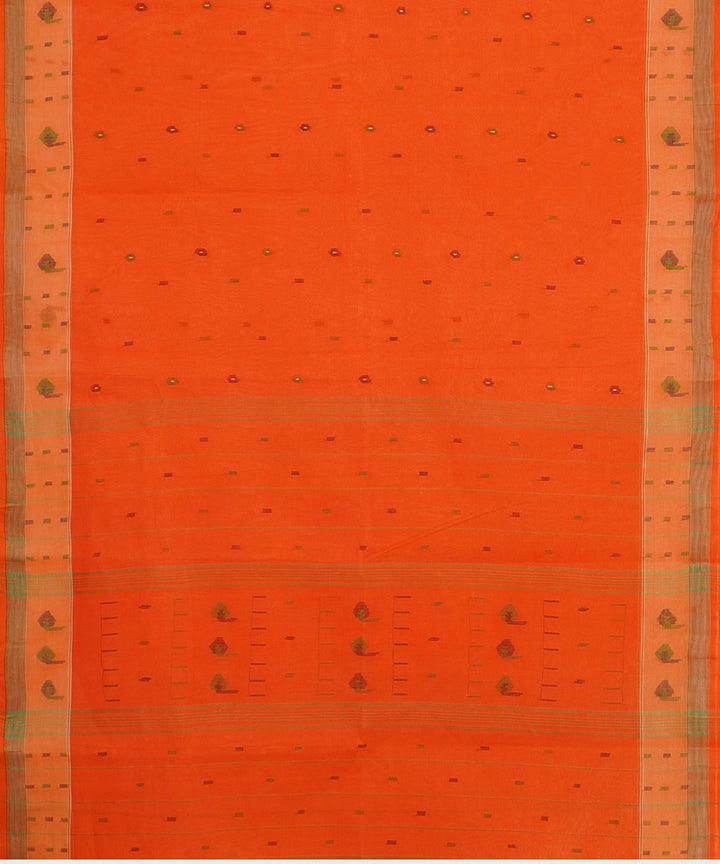 Tantuja orange handwoven shantipuri cotton sari