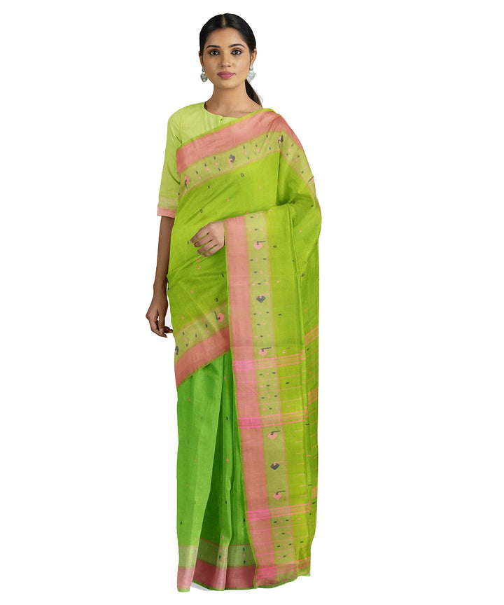 Tantuja light green handwoven shantipuri cotton sari