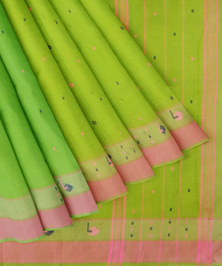 Tantuja light green handwoven shantipuri cotton sari
