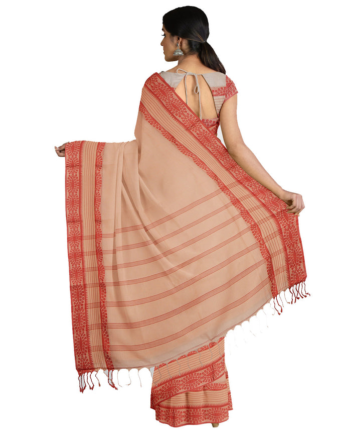 Tantuja light brown red handwoven shantipuri cotton sari