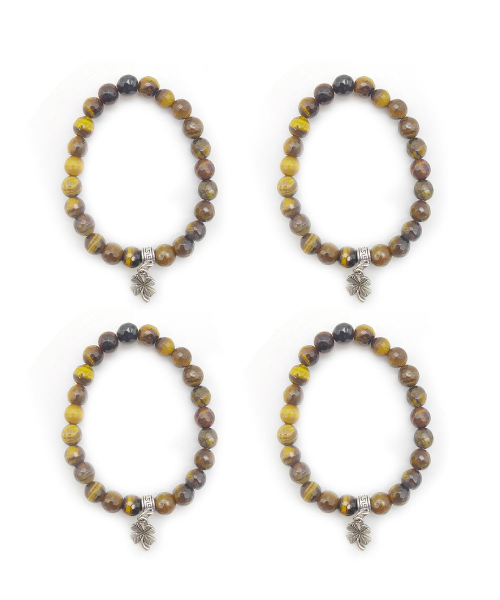 Brown handcrafted tiger gemstone bracelet set of 4