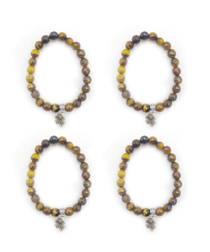 Brown handcrafted tiger gemstone bracelet set of 4