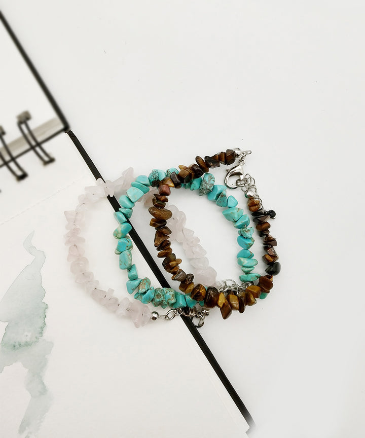 Multicolor handcrafted gemstone adjustable bracelet set of 3