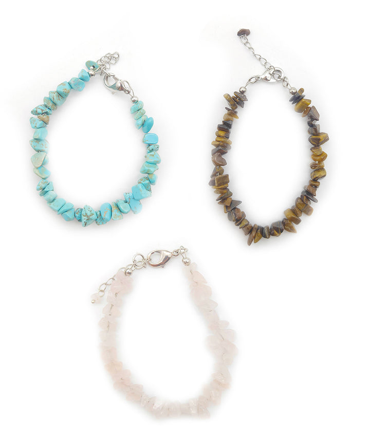 Multicolor handcrafted gemstone adjustable bracelet set of 3