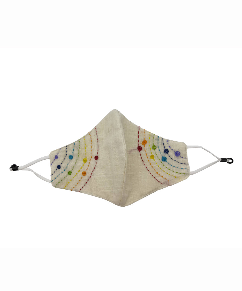 Off white cotton hand embroidery face mask