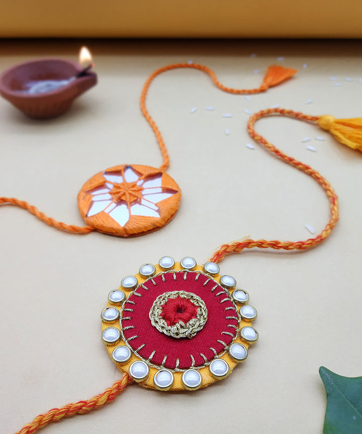 Handmade kundan and mirror rakhi set of 2