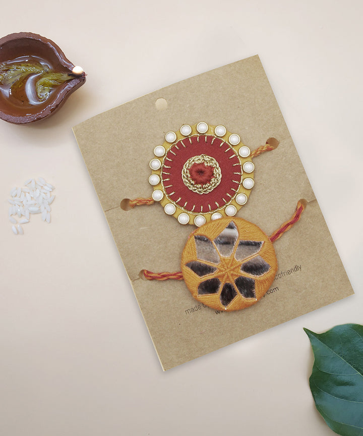 Handmade kundan and mirror rakhi set of 2