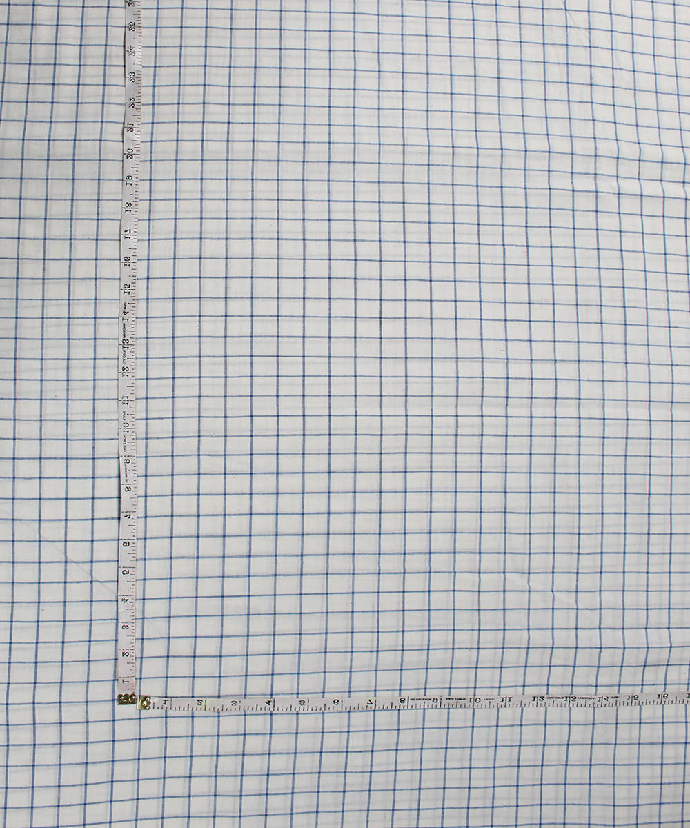 handloom white blue checks cotton fabric