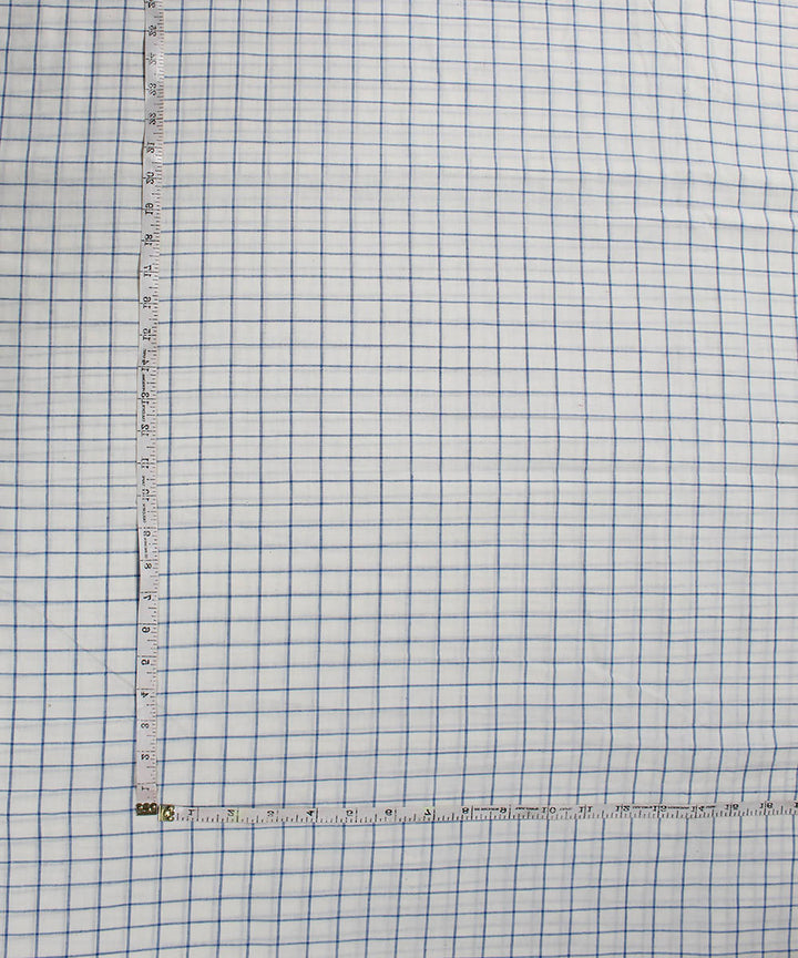 handloom white blue checks cotton fabric
