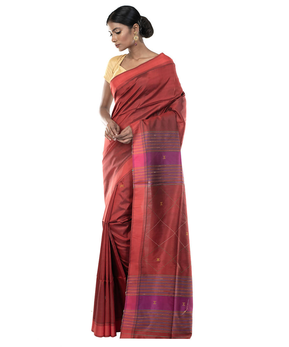 Red maroon handloom katan bengal silk saree