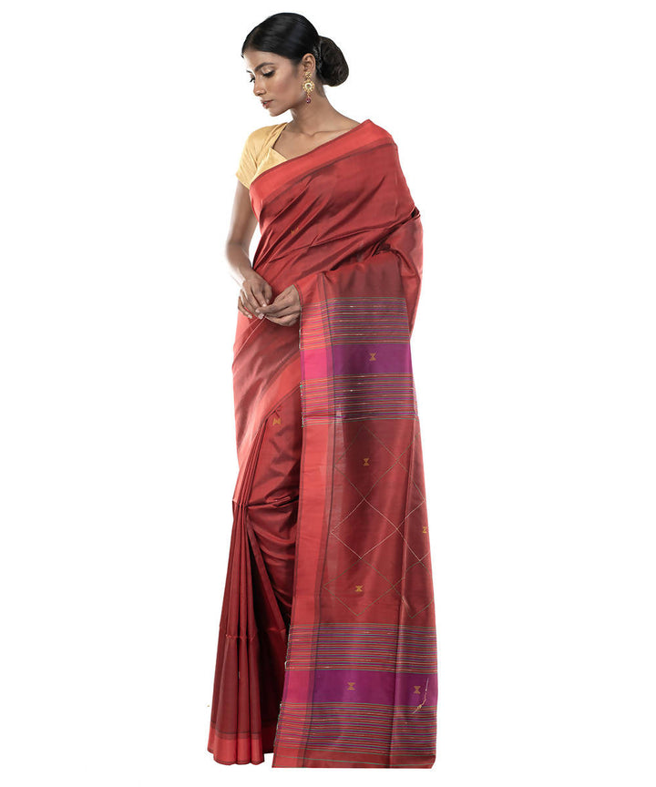 Red maroon handloom katan bengal silk saree