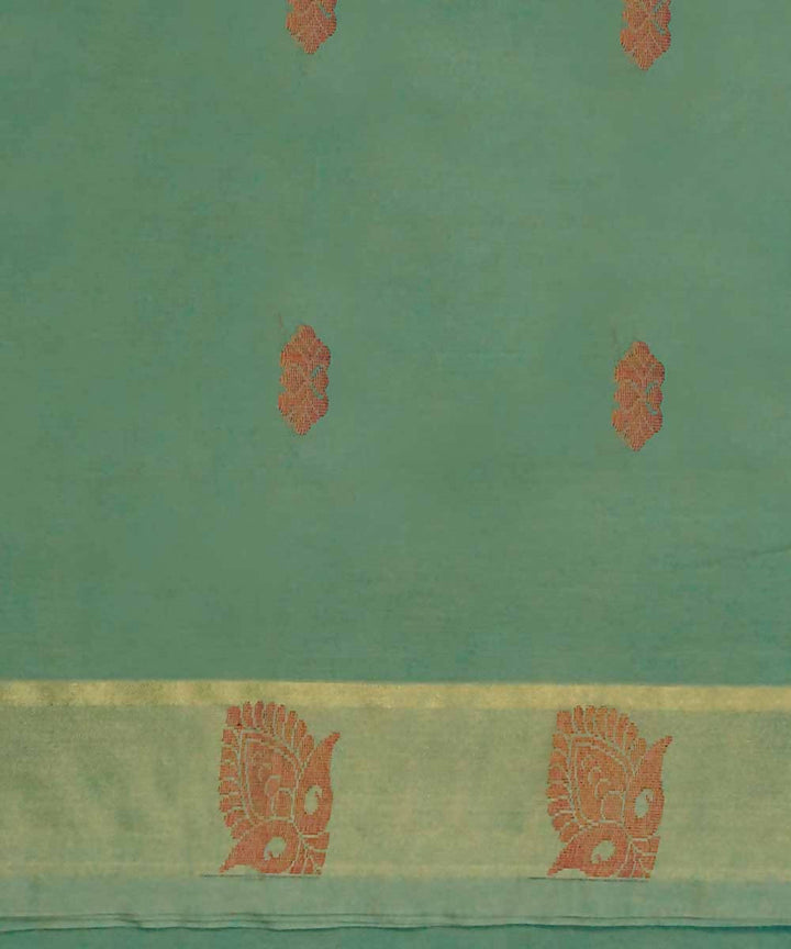 Moss green handwoven salem cotton saree