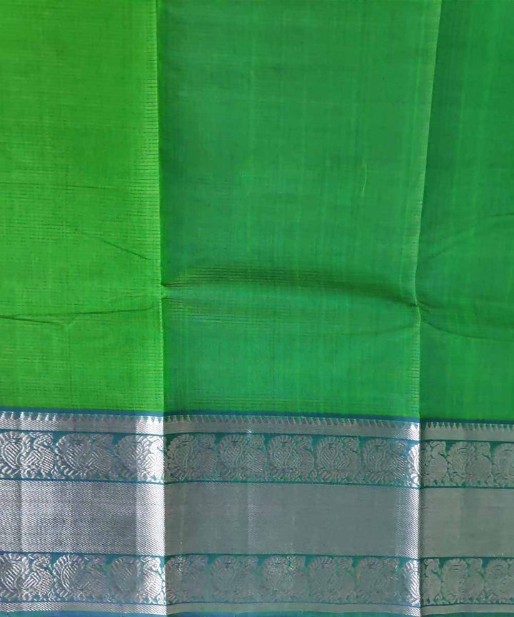Dark pastel green blue handloom cotton silk mangalagiri saree