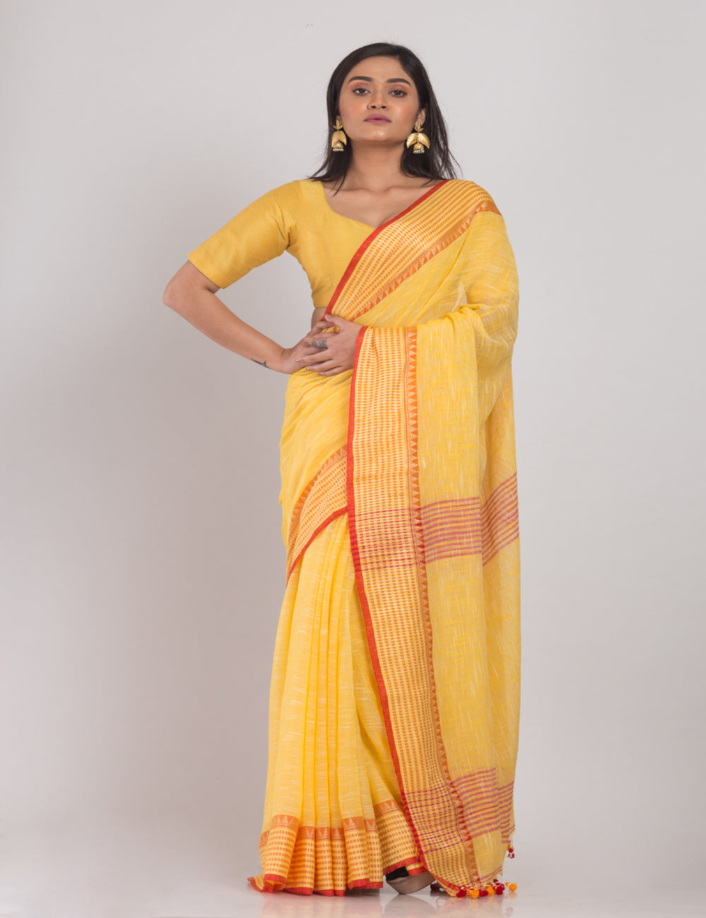Yellow handwoven cotton sari