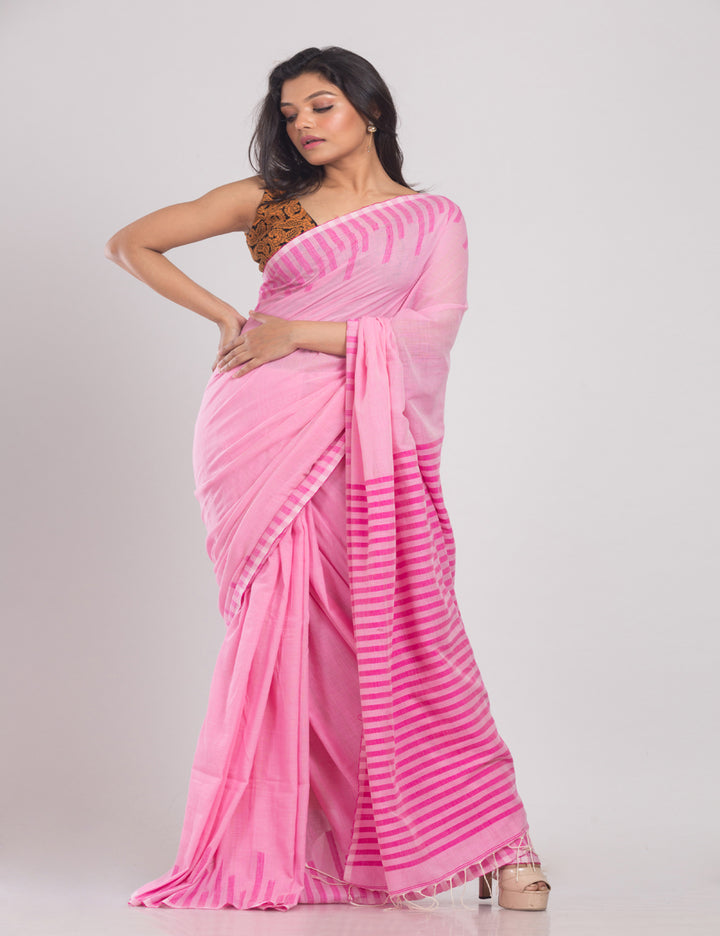 Pink handwoven cotton sari