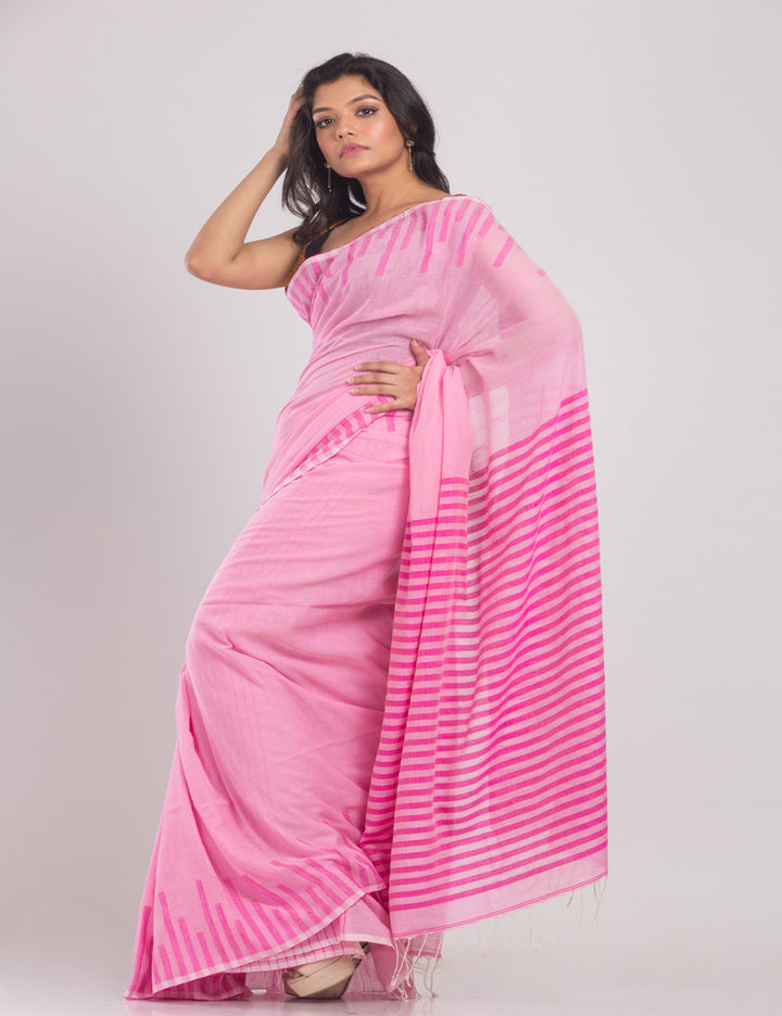 Pink handwoven cotton sari