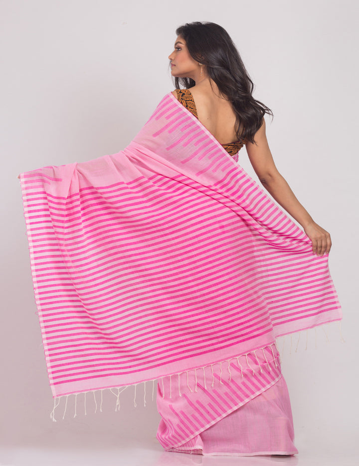 Pink handwoven cotton sari