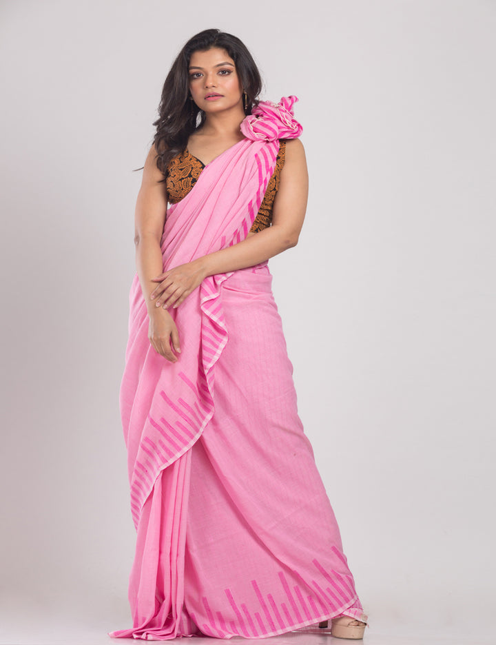 Pink handwoven cotton sari