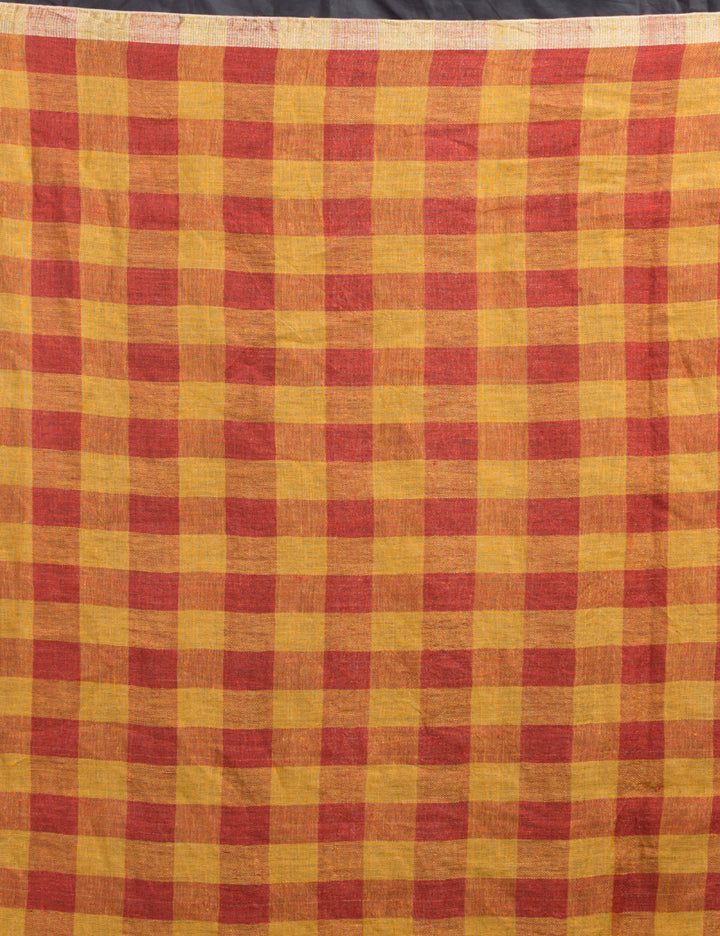 Orange and red stripes handwoven linen sari