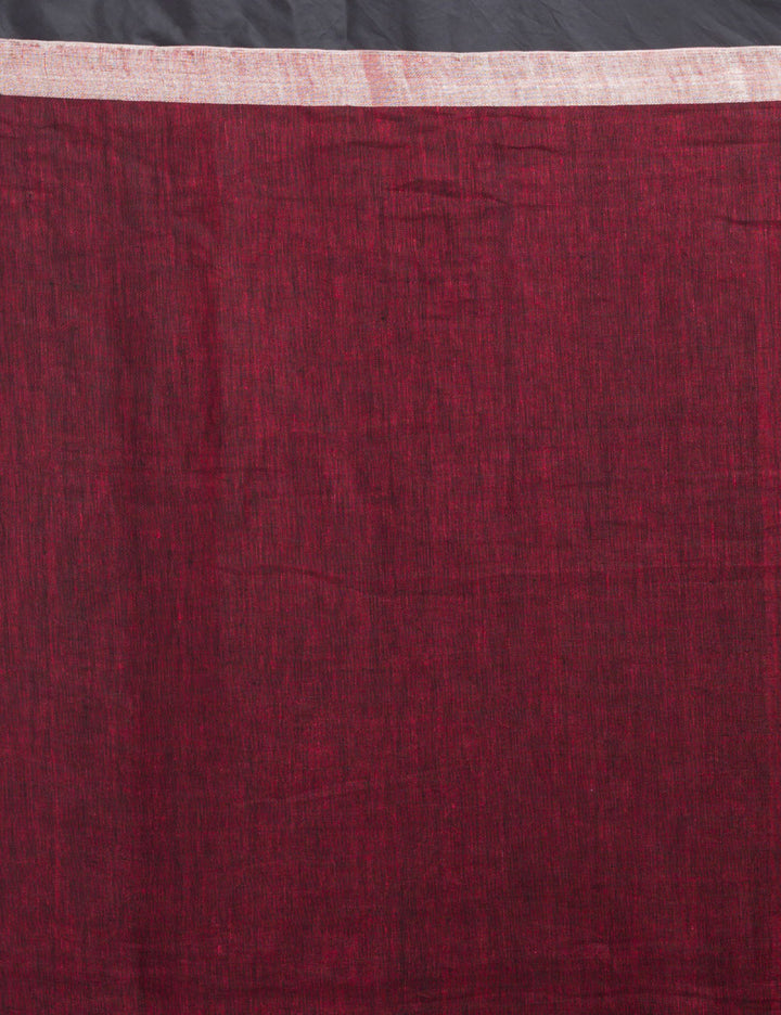 Maroon with silver sheen stripes handwoven linen sari