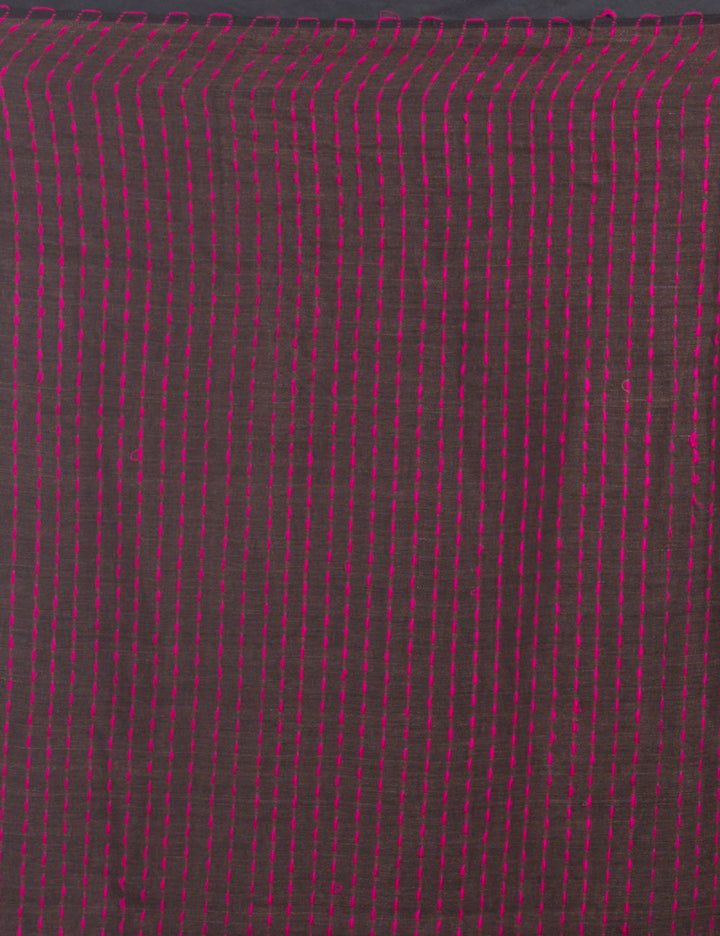 Brown stripes handloom linen sari