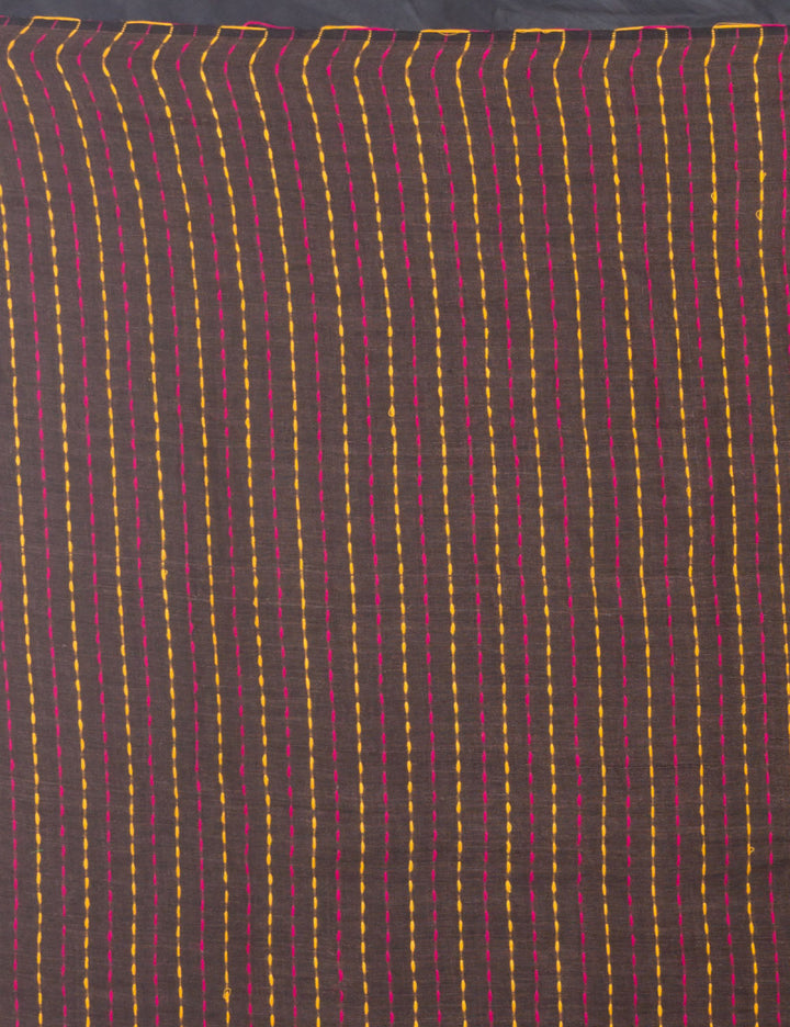 Brown with multicolor stripes handwoven linen sari