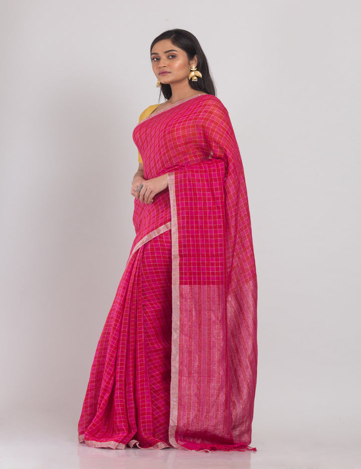 Pink handwoven linen sari