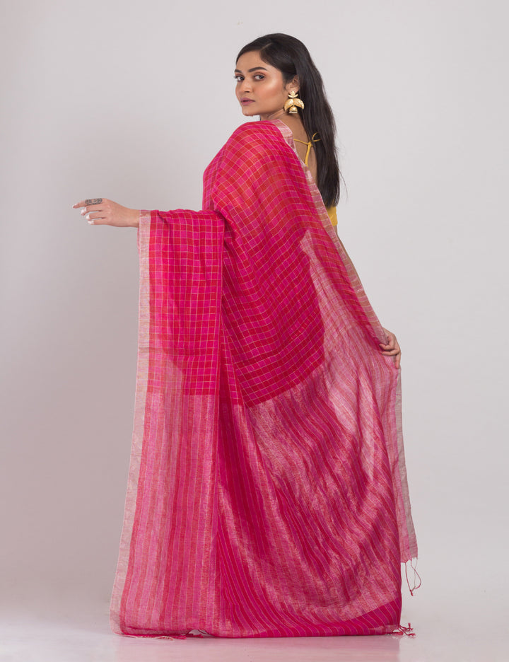 Pink handwoven linen sari