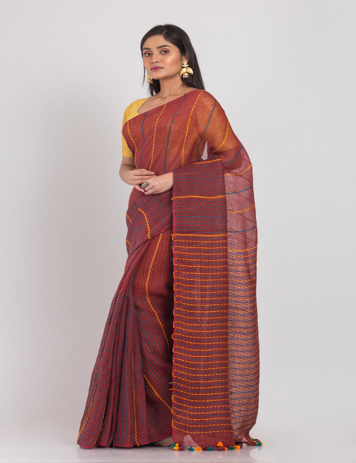 Brown handwoven linen sari