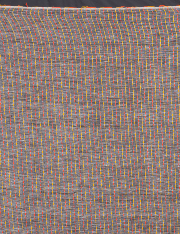 Grey with multicolor pallu handwoven linen sari