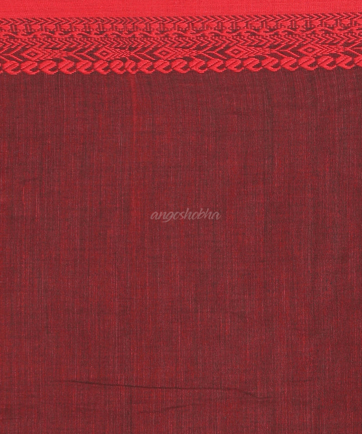 Black Red Handwoven Cotton bengal Saree