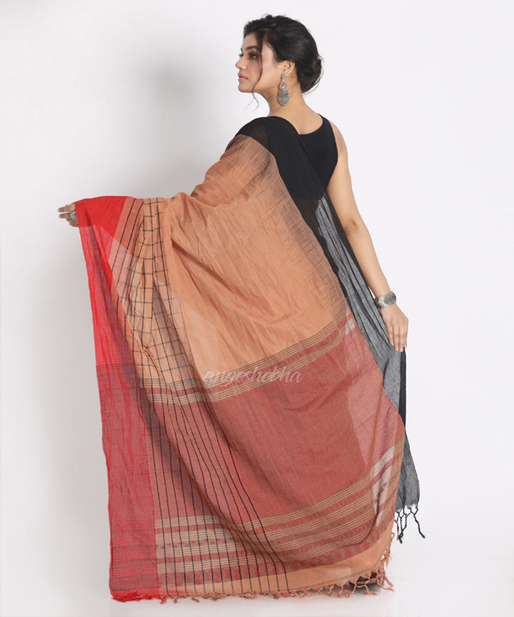 Light orange Handwoven Cotton bengal Saree