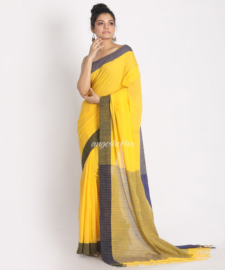 Yellow handwoven cotton bengal saree