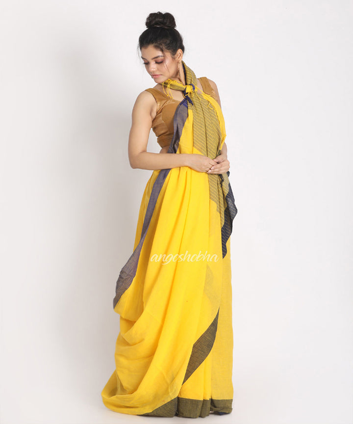 Yellow handwoven cotton bengal saree